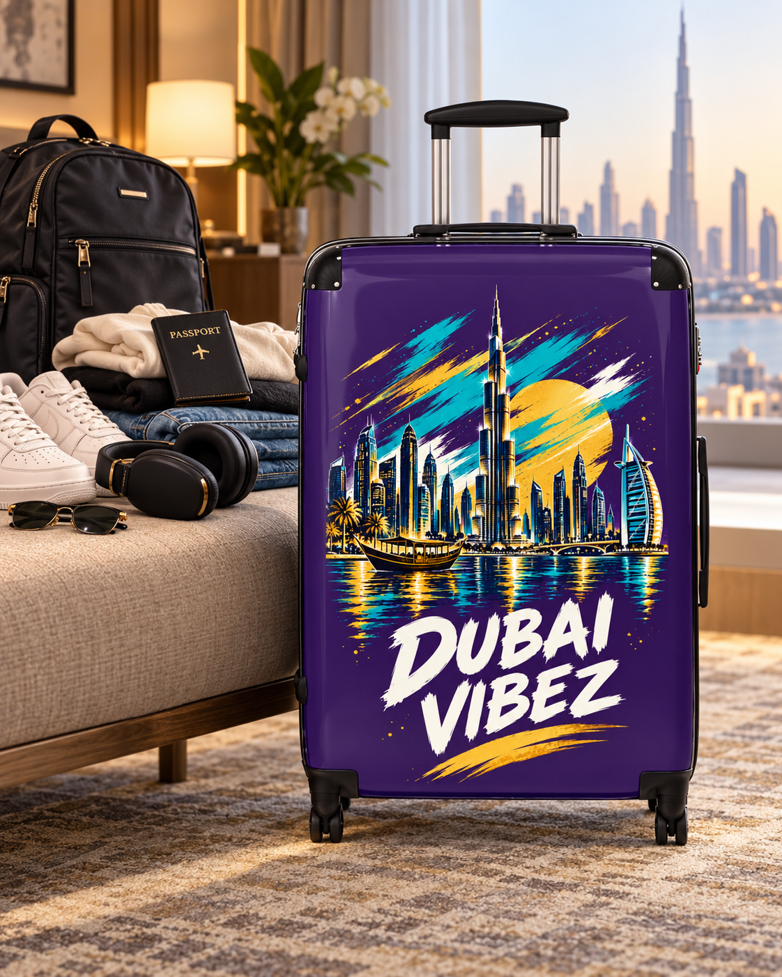 Dubai Vibez Suitcase | Skyline Luggage Cover, Travel Case