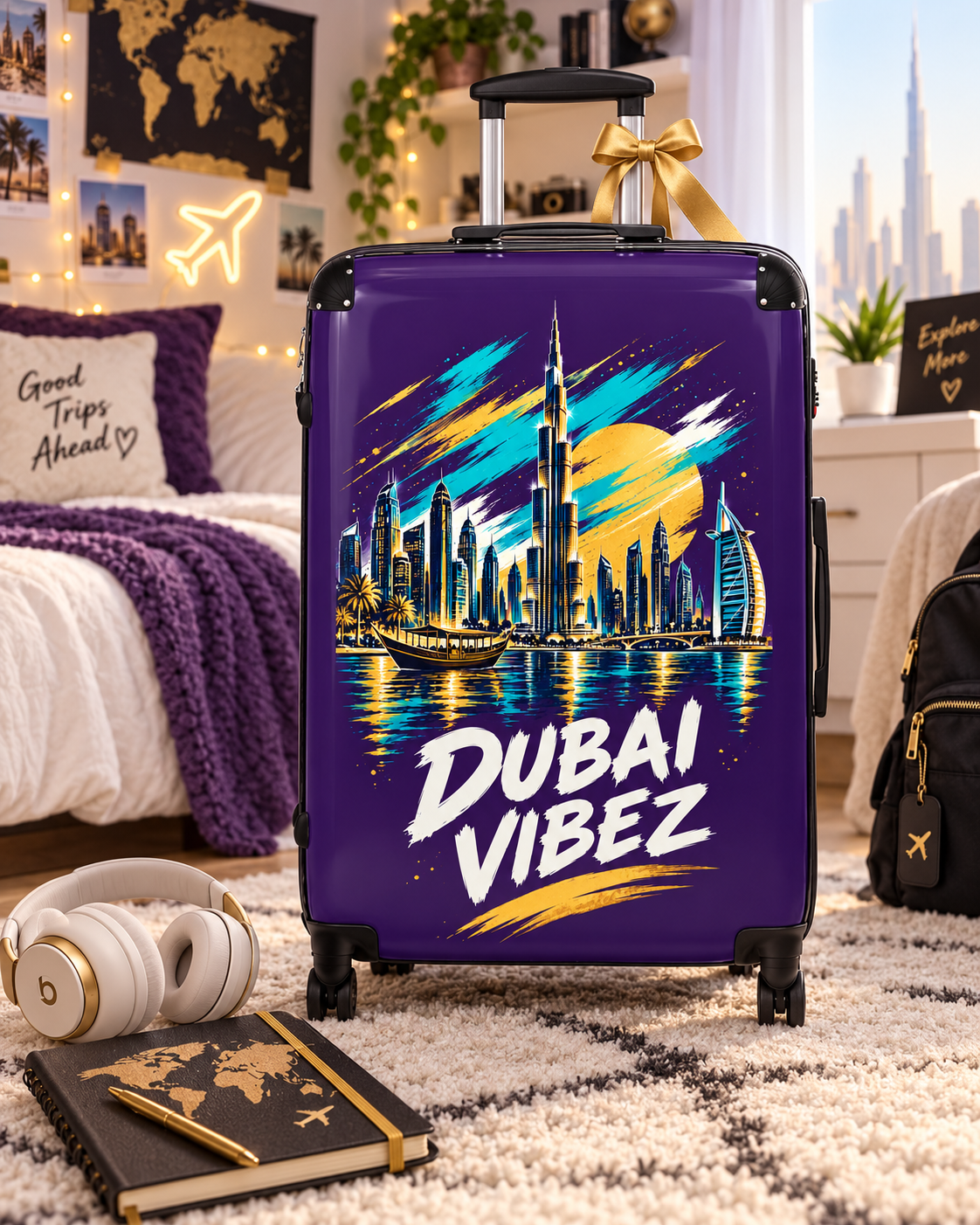 Dubai Vibez Suitcase | Skyline Luggage Cover, Travel Case