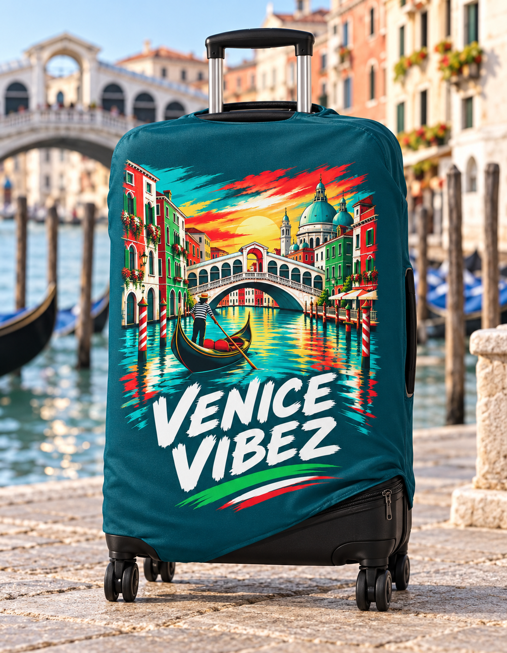 Venice Vibez Luggage Cover | Colorful Gondola Canal Travel