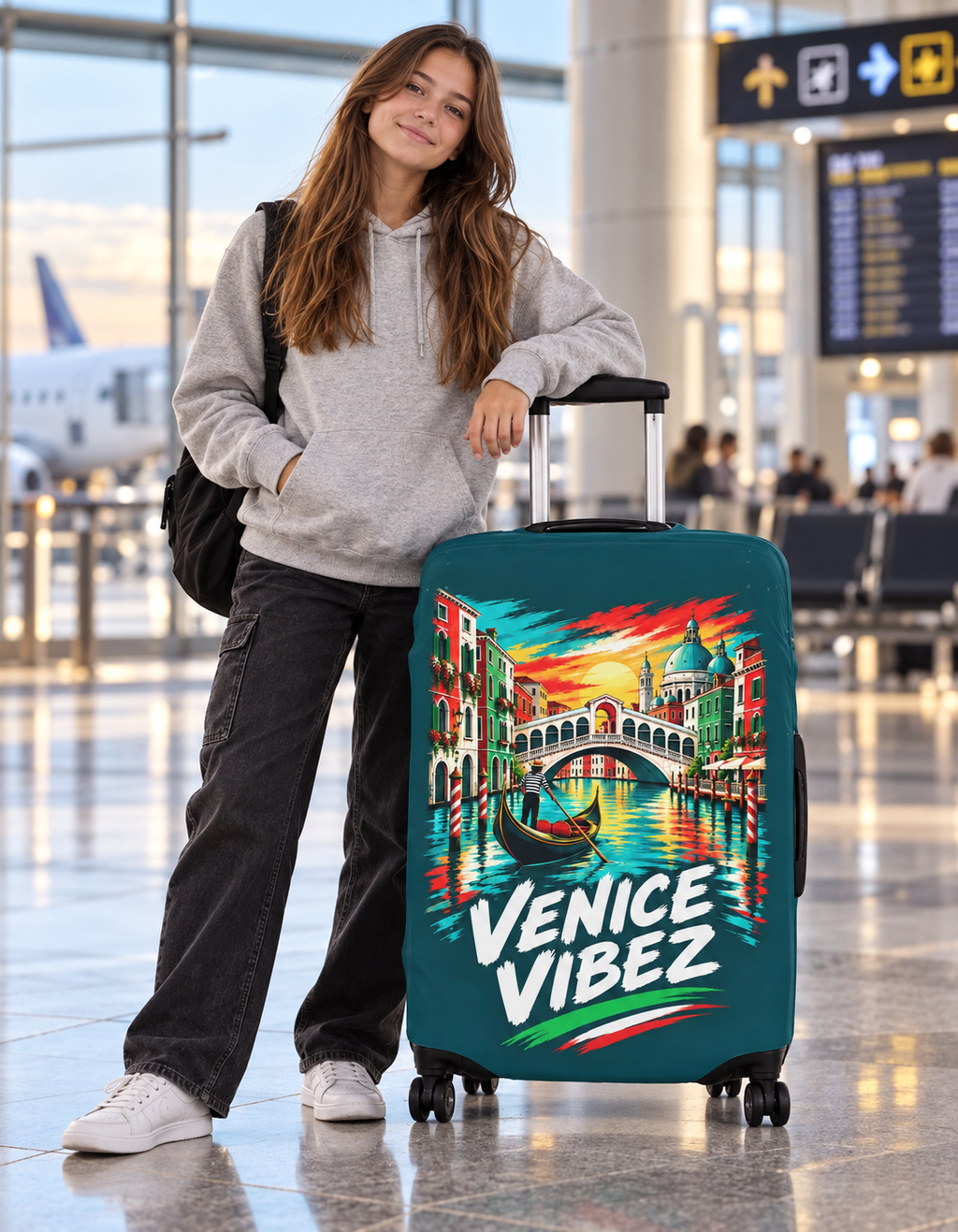Venice Vibez Luggage Cover | Colorful Gondola Canal Travel
