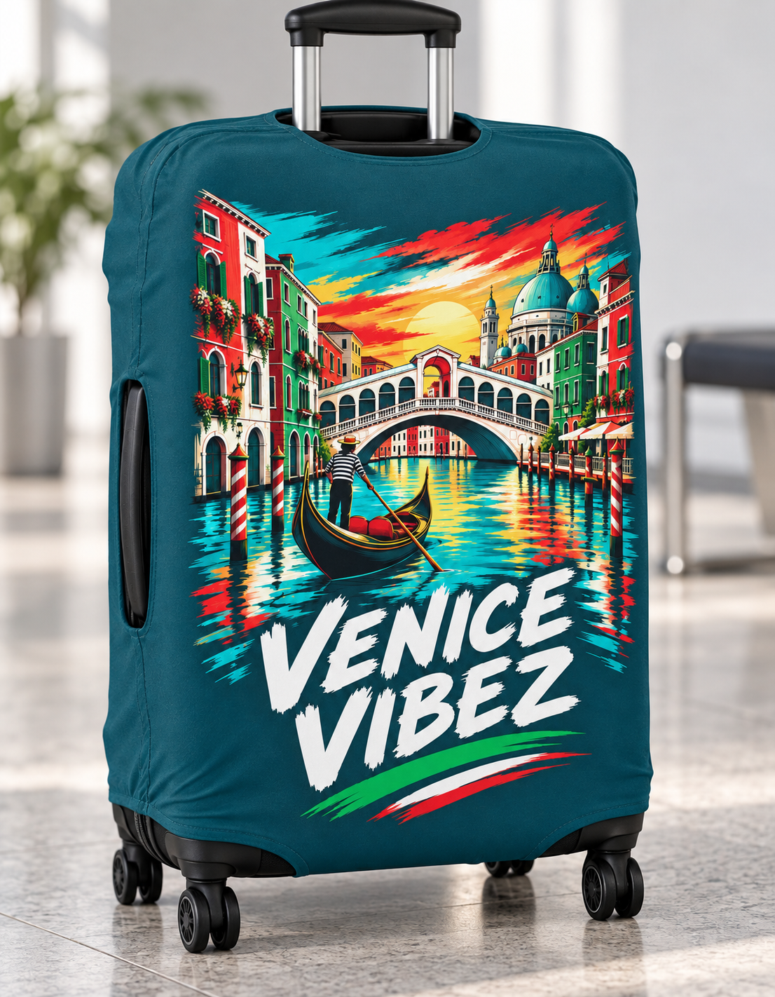 Venice Vibez Luggage Cover | Colorful Gondola Canal Travel