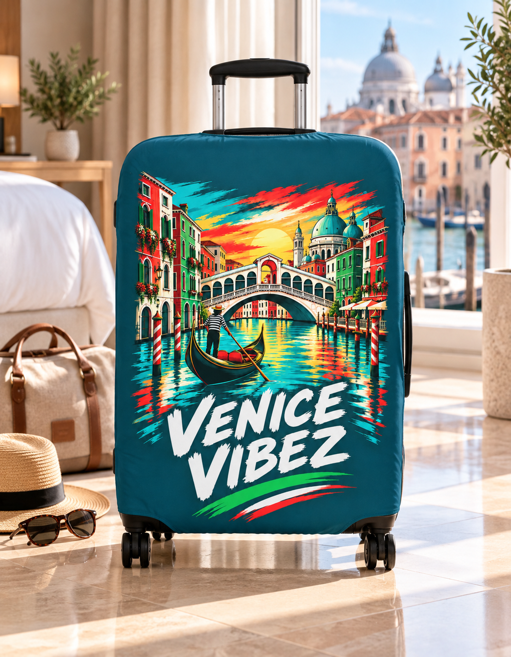Venice Vibez Luggage Cover | Colorful Gondola Canal Travel