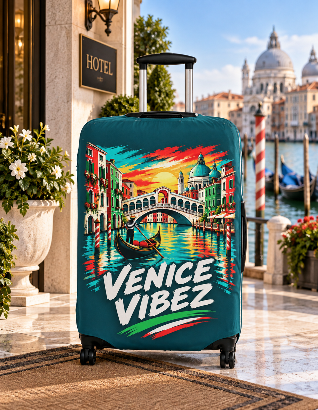 Venice Vibez Luggage Cover | Colorful Gondola Canal Travel
