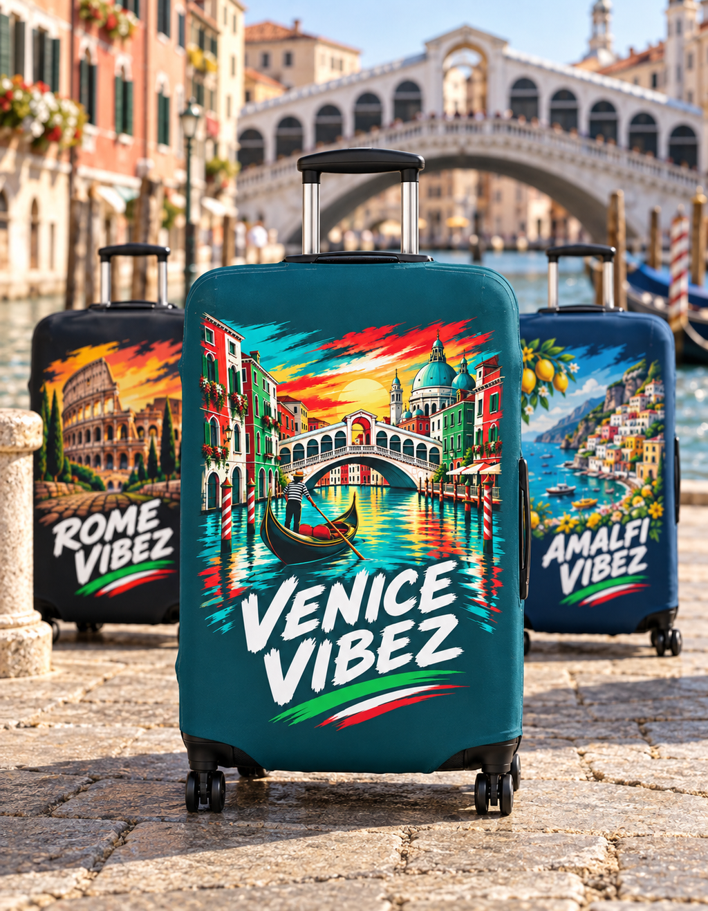 Venice Vibez Luggage Cover | Colorful Gondola Canal Travel
