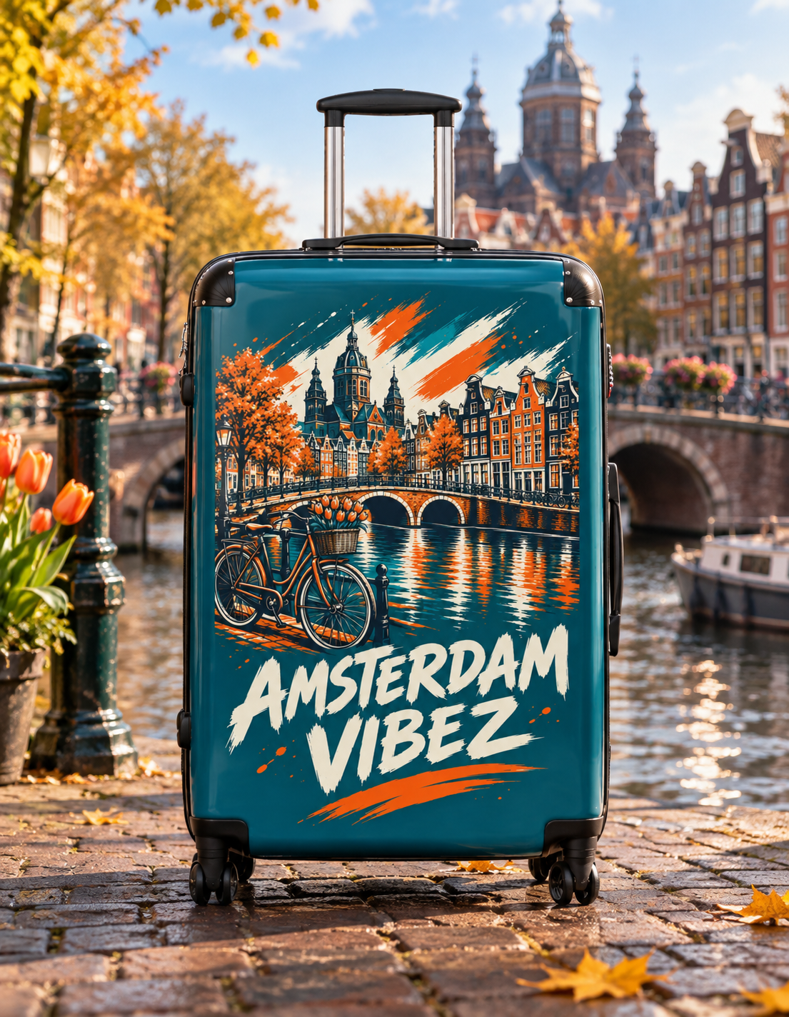 Amsterdam Vibez Suitcase | Canal Bike Cityscape Travel Luggage