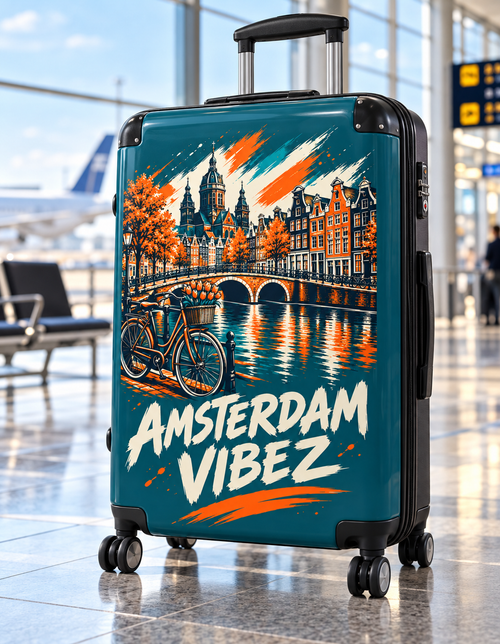 Amsterdam Vibez Suitcase | Canal Bike Cityscape Travel Luggage
