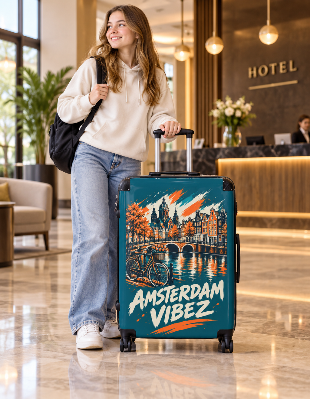 Amsterdam Vibez Suitcase | Canal Bike Cityscape Travel Luggage