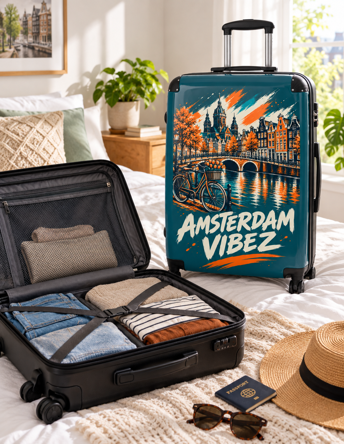 Amsterdam Vibez Suitcase | Canal Bike Cityscape Travel Luggage