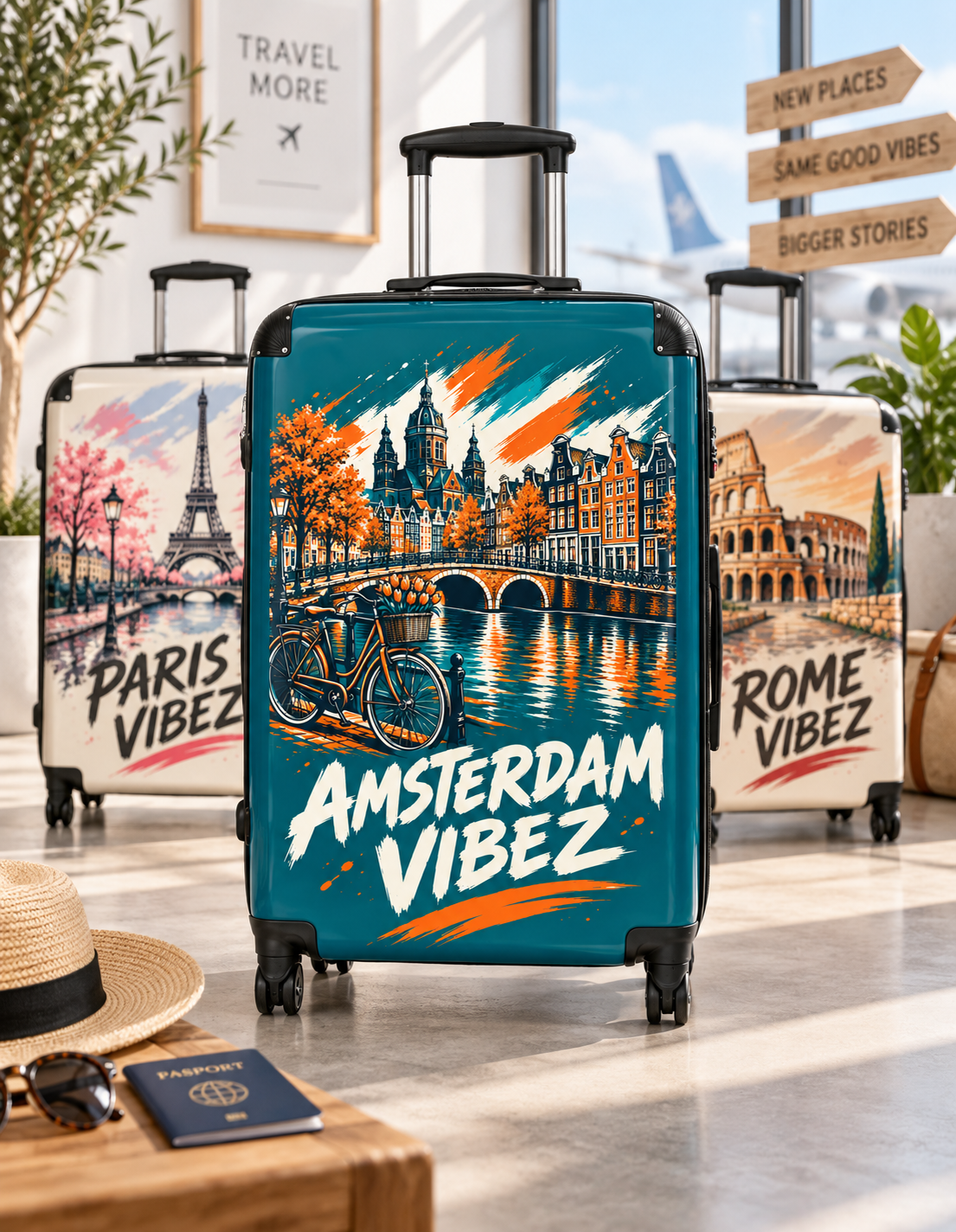 Amsterdam Vibez Suitcase | Canal Bike Cityscape Travel Luggage