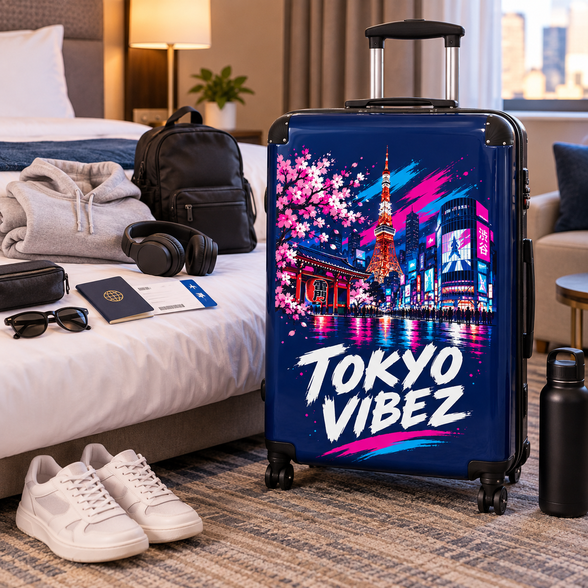Tokyo Vibez Suitcase | Sakura Night Skyline Carry-On
