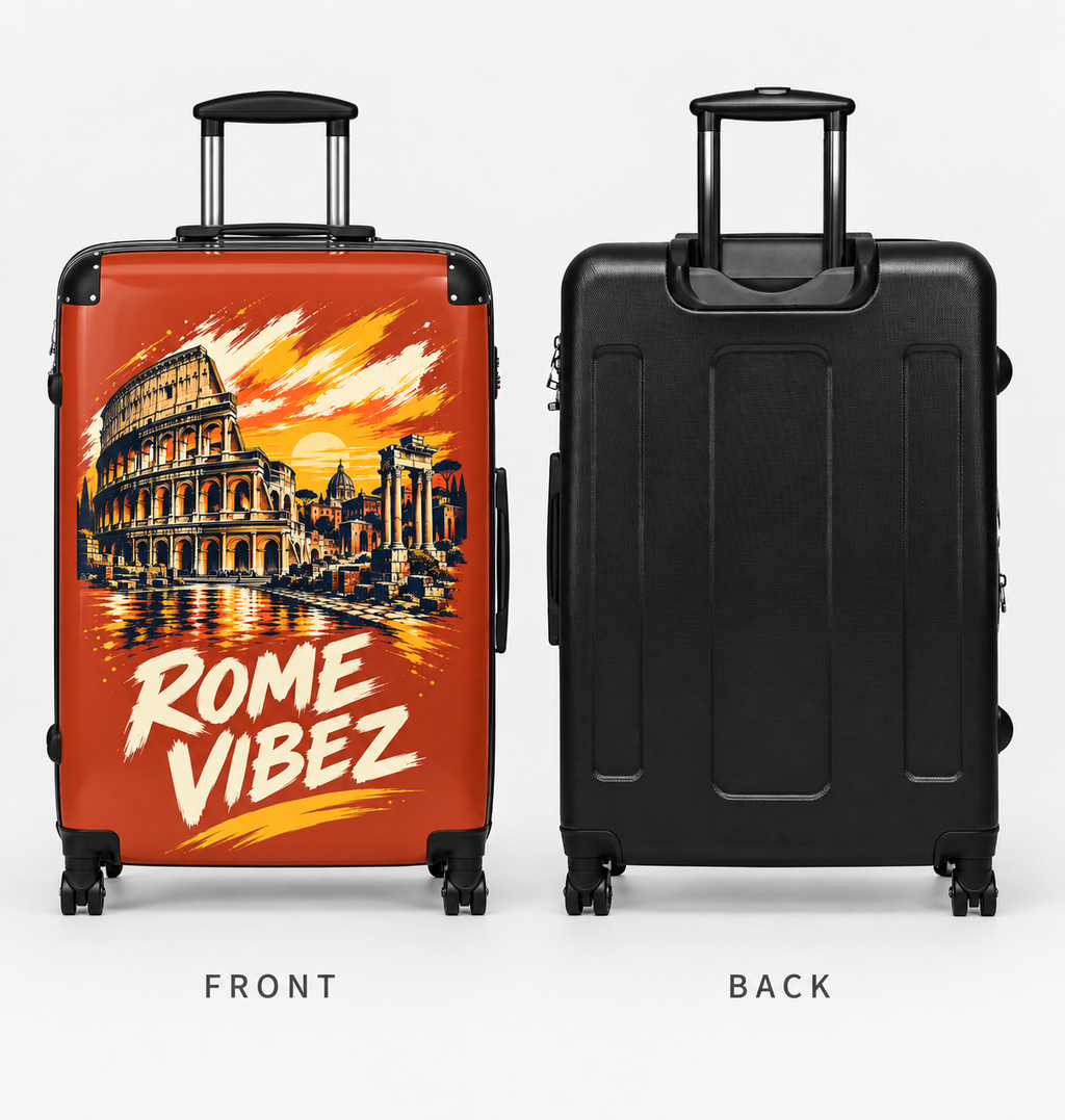 Rome Vibez Suitcase | Colosseum Travel Luggage, Italian Cityscape Print