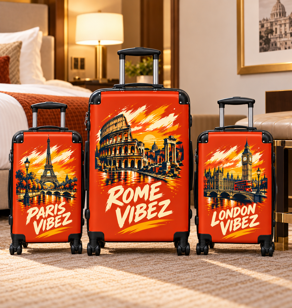 Rome Vibez Suitcase | Colosseum Travel Luggage, Italian Cityscape Print