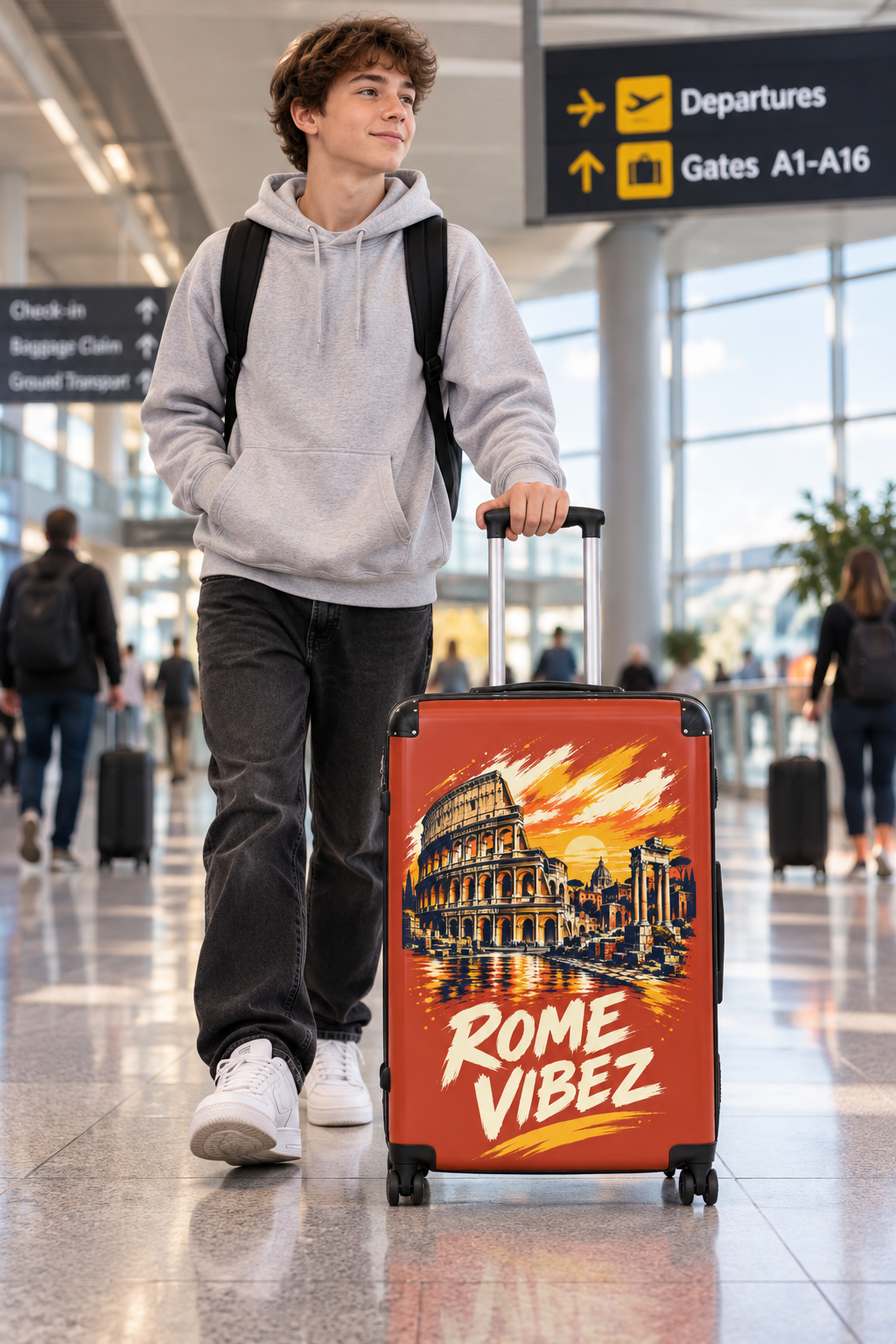 Rome Vibez Suitcase | Colosseum Travel Luggage, Italian Cityscape Print