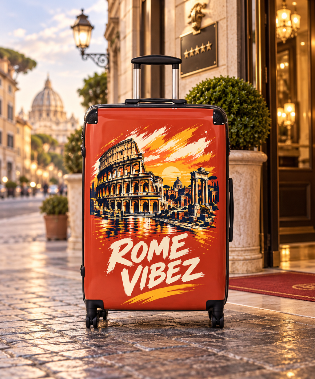 Rome Vibez Suitcase | Colosseum Travel Luggage, Italian Cityscape Print
