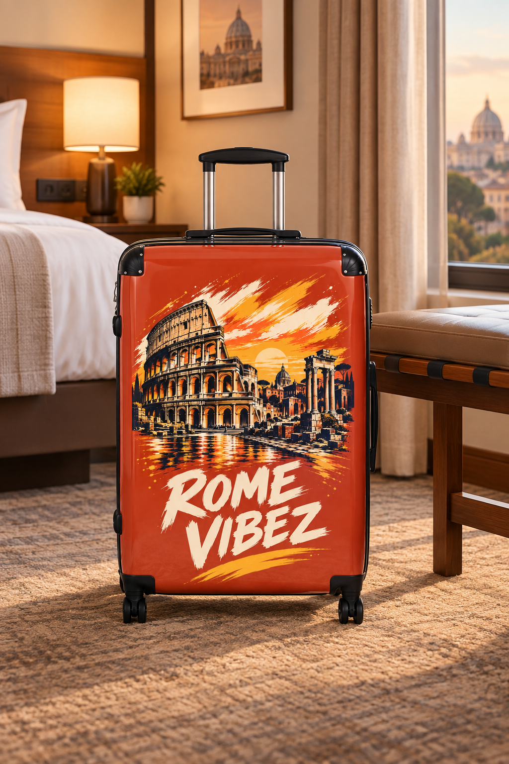 Rome Vibez Suitcase | Colosseum Travel Luggage, Italian Cityscape Print