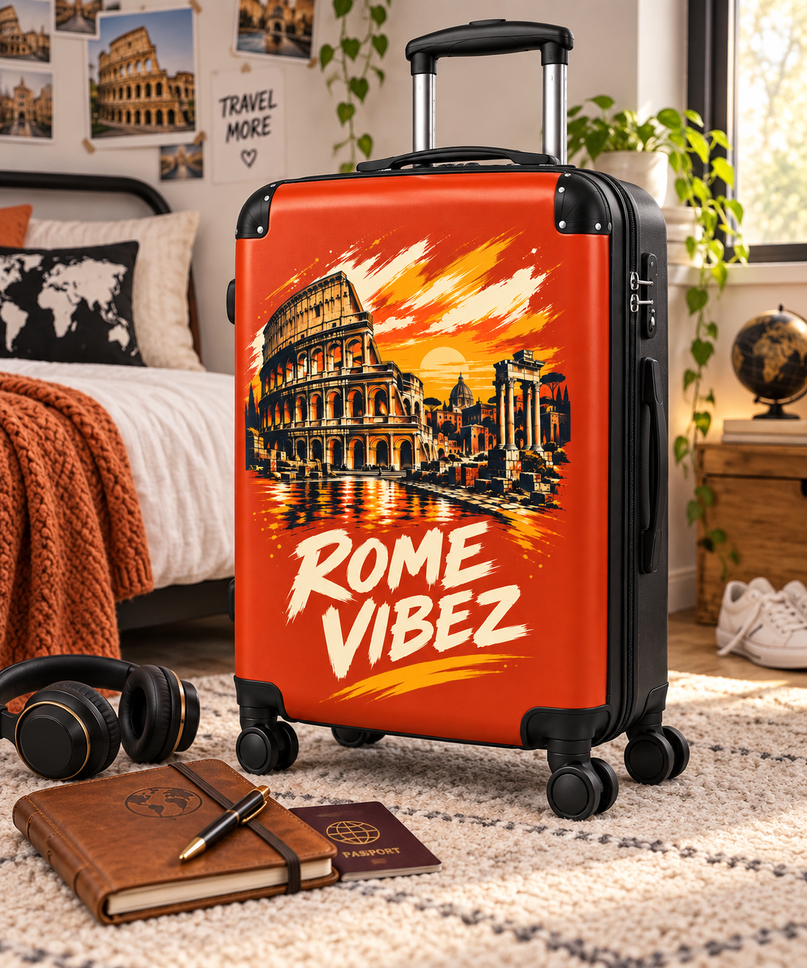 Rome Vibez Suitcase | Colosseum Travel Luggage, Italian Cityscape Print