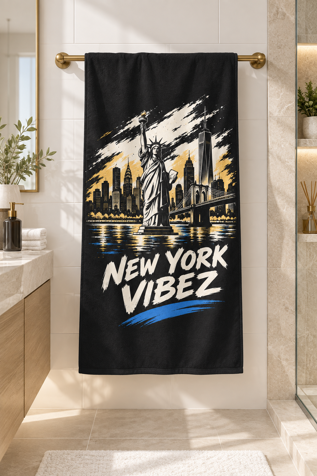 New York Vibez Beach Towel | Statue of Liberty Skyline