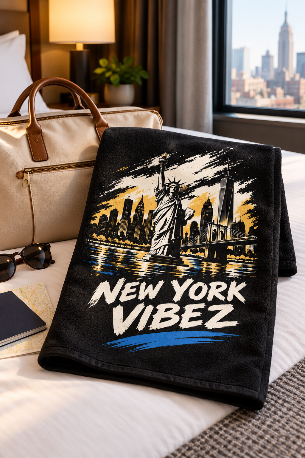 New York Vibez Beach Towel | Statue of Liberty Skyline