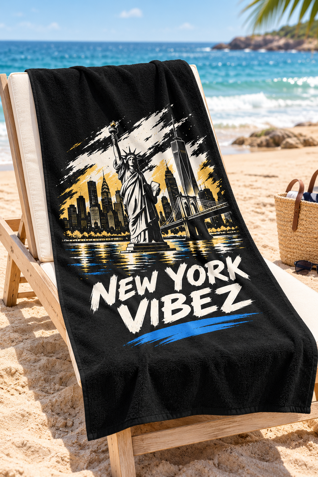 New York Vibez Beach Towel | Statue of Liberty Skyline