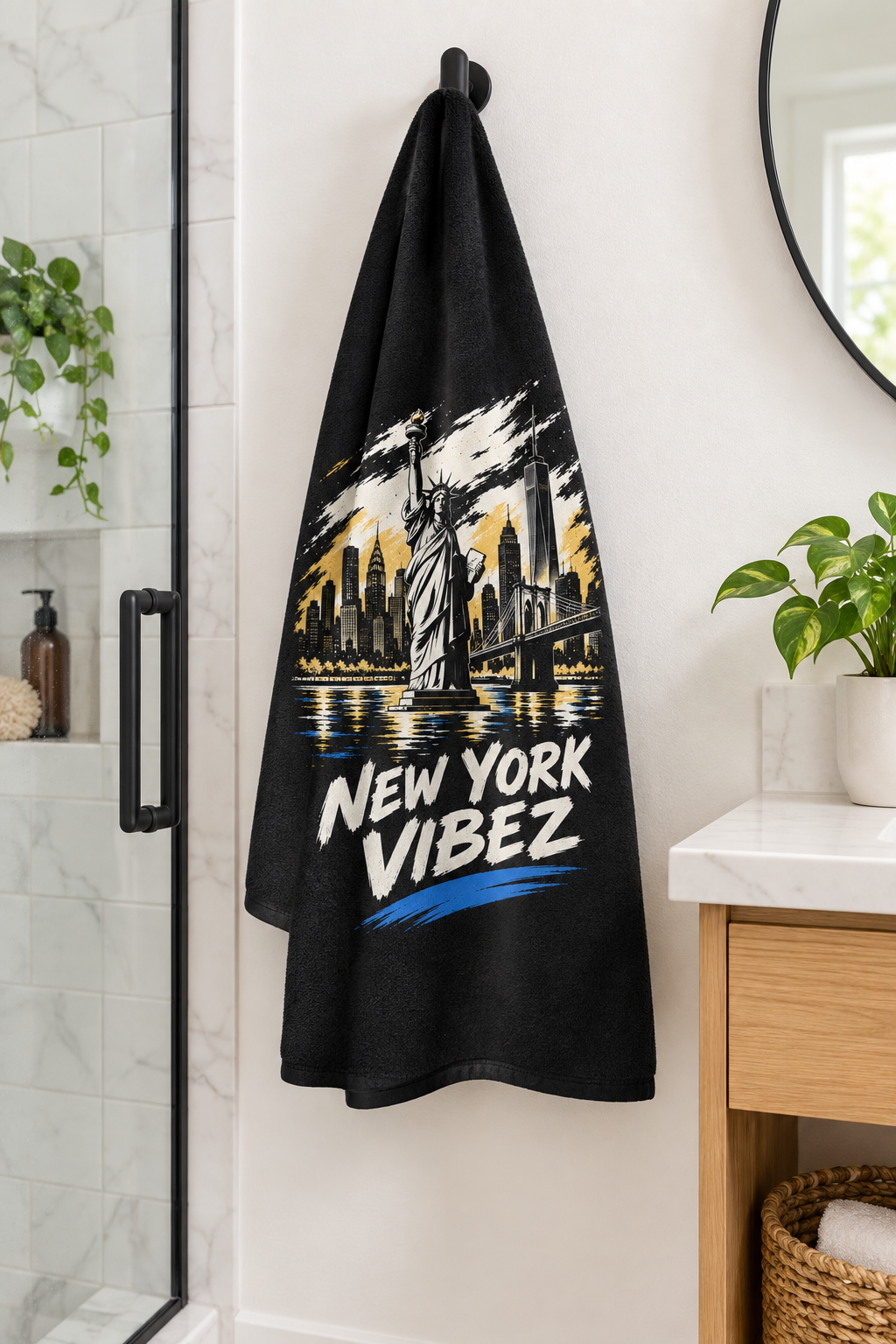 New York Vibez Beach Towel | Statue of Liberty Skyline