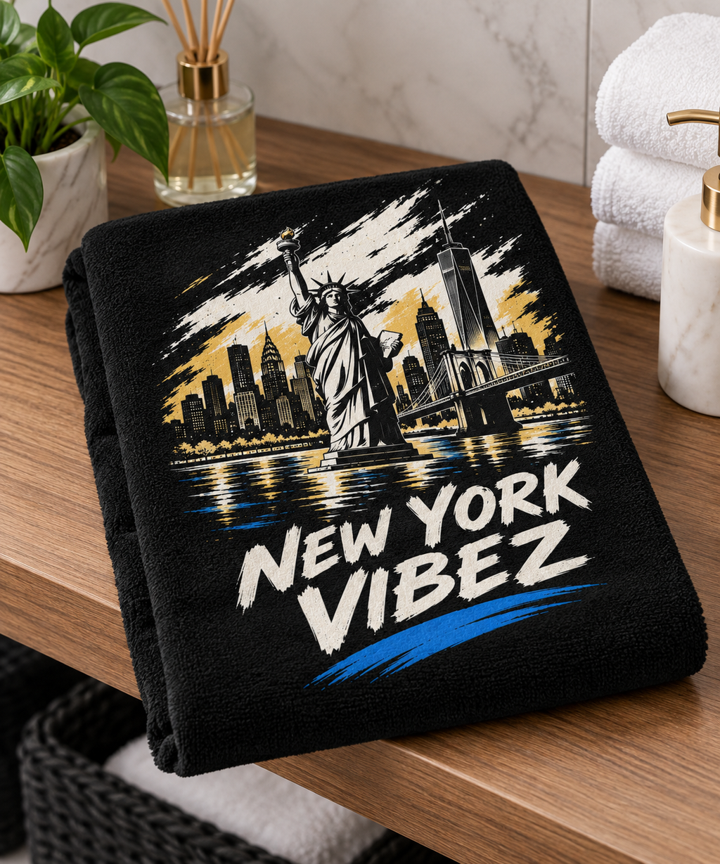 New York Vibez Beach Towel | Statue of Liberty Skyline
