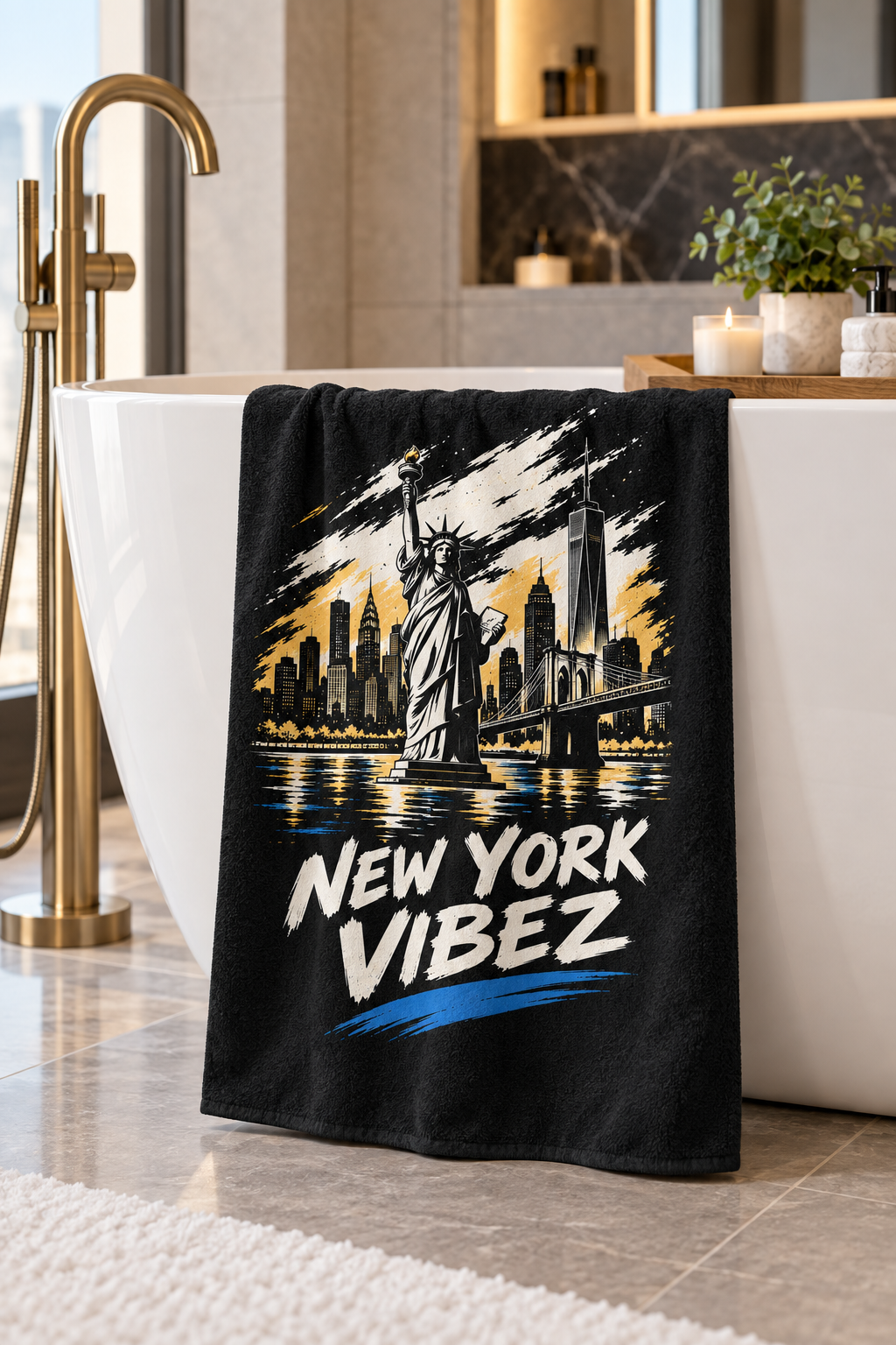 New York Vibez Beach Towel | Statue of Liberty Skyline