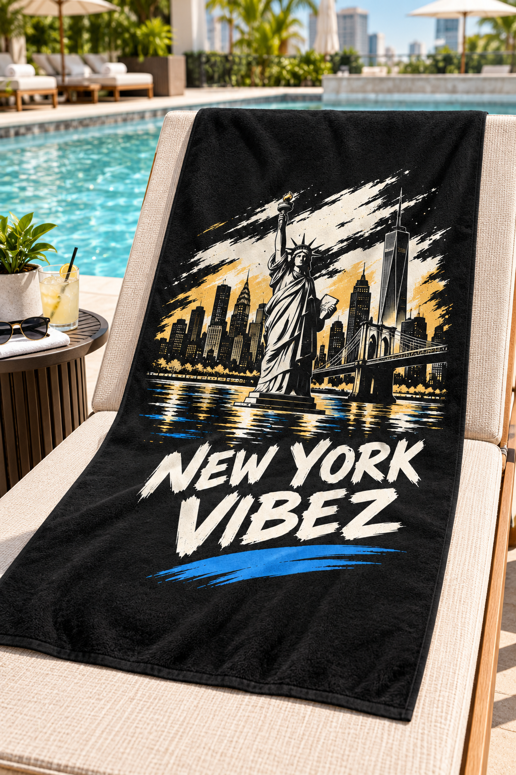 New York Vibez Beach Towel | Statue of Liberty Skyline