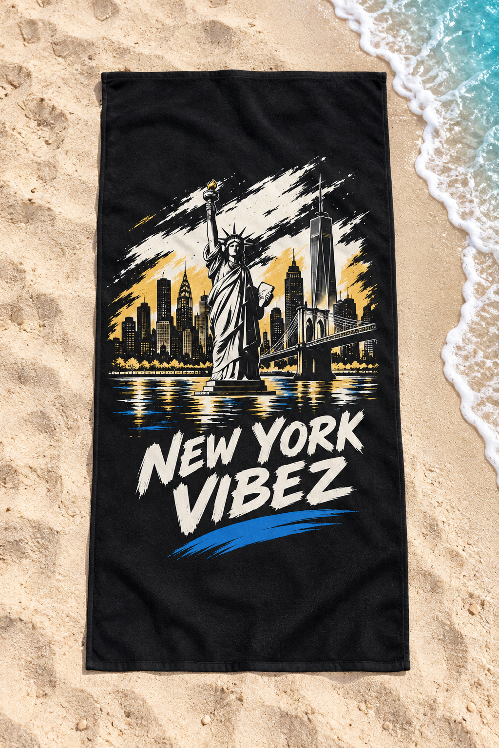 New York Vibez Beach Towel | Statue of Liberty Skyline