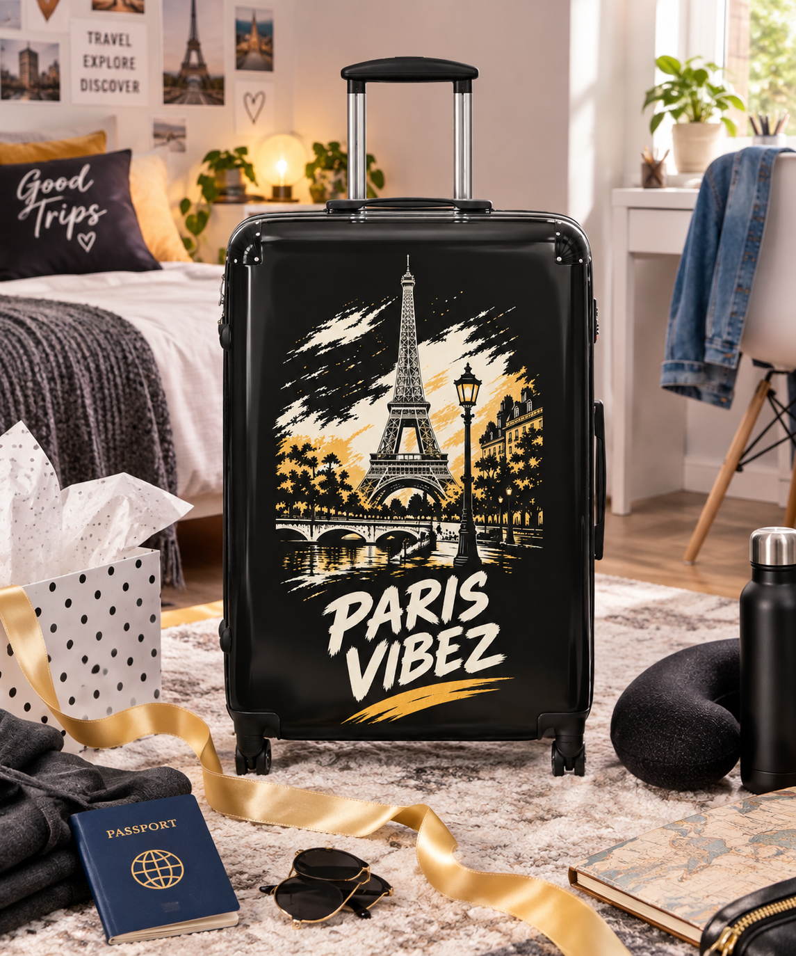 Paris Vibez Suitcase | Eiffel Tower Travel Luggage