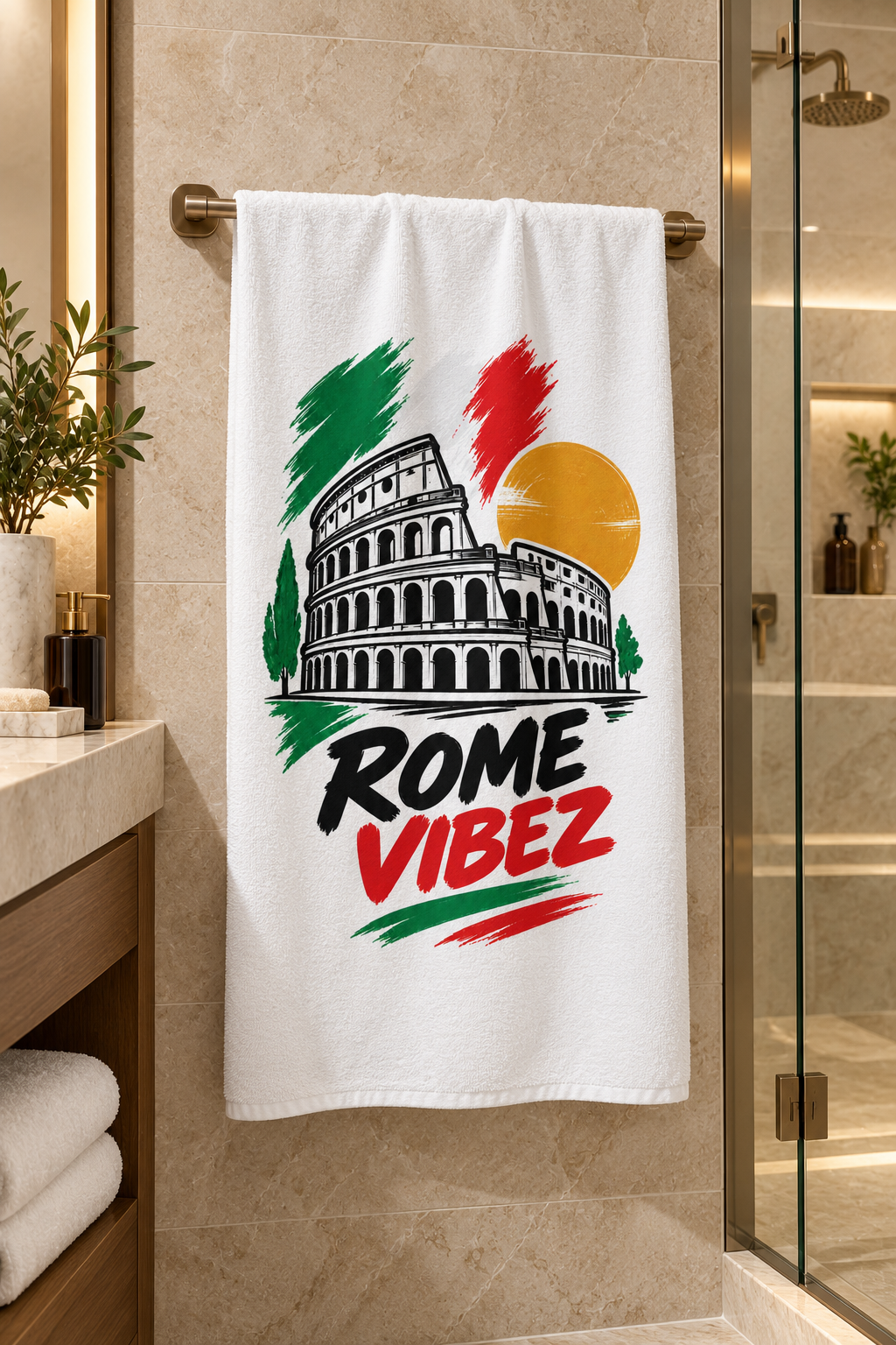Rome Vibez Beach Towel | Colosseum Italy Flag Colors