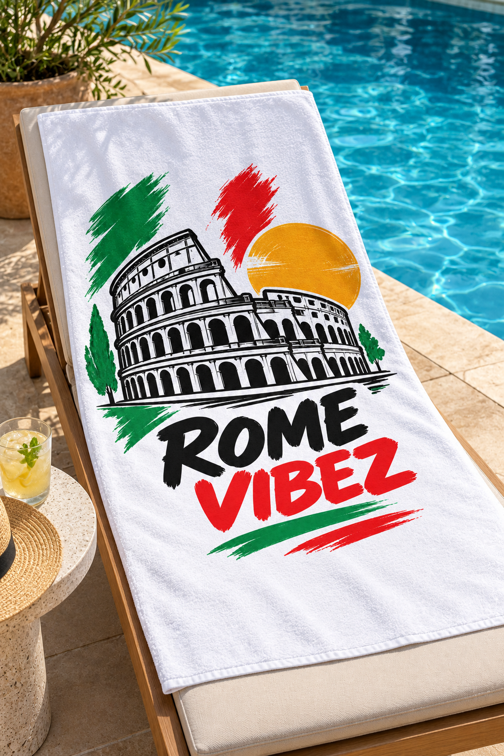 Rome Vibez Beach Towel | Colosseum Italy Flag Colors