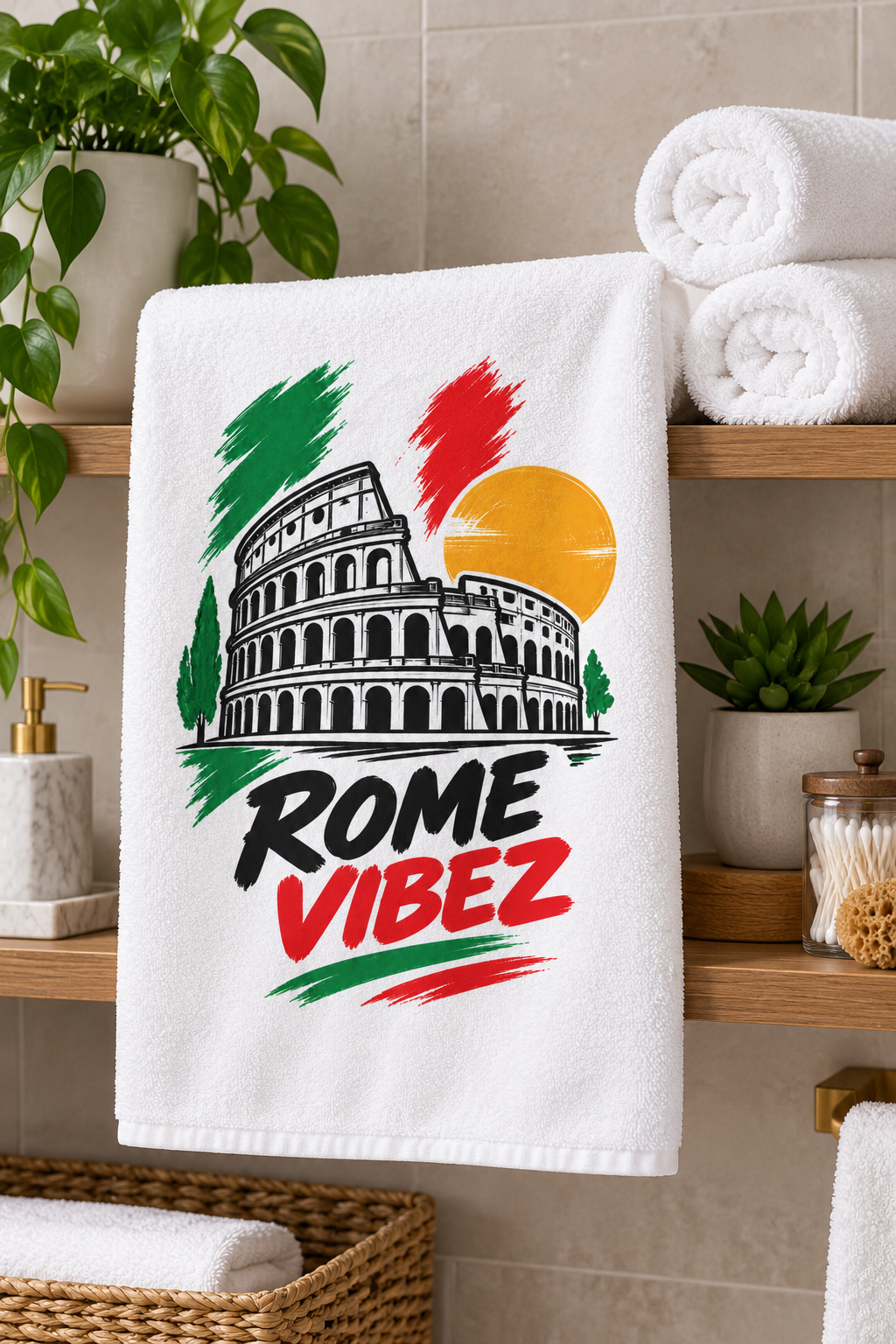 Rome Vibez Beach Towel | Colosseum Italy Flag Colors