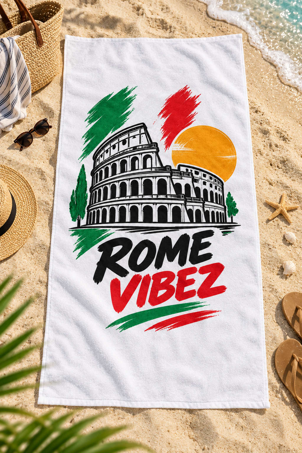 Rome Vibez Beach Towel | Colosseum Italy Flag Colors