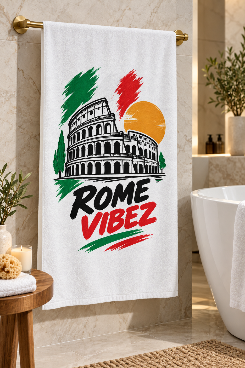 Rome Vibez Beach Towel | Colosseum Italy Flag Colors