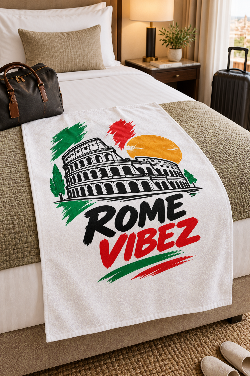 Rome Vibez Beach Towel | Colosseum Italy Flag Colors