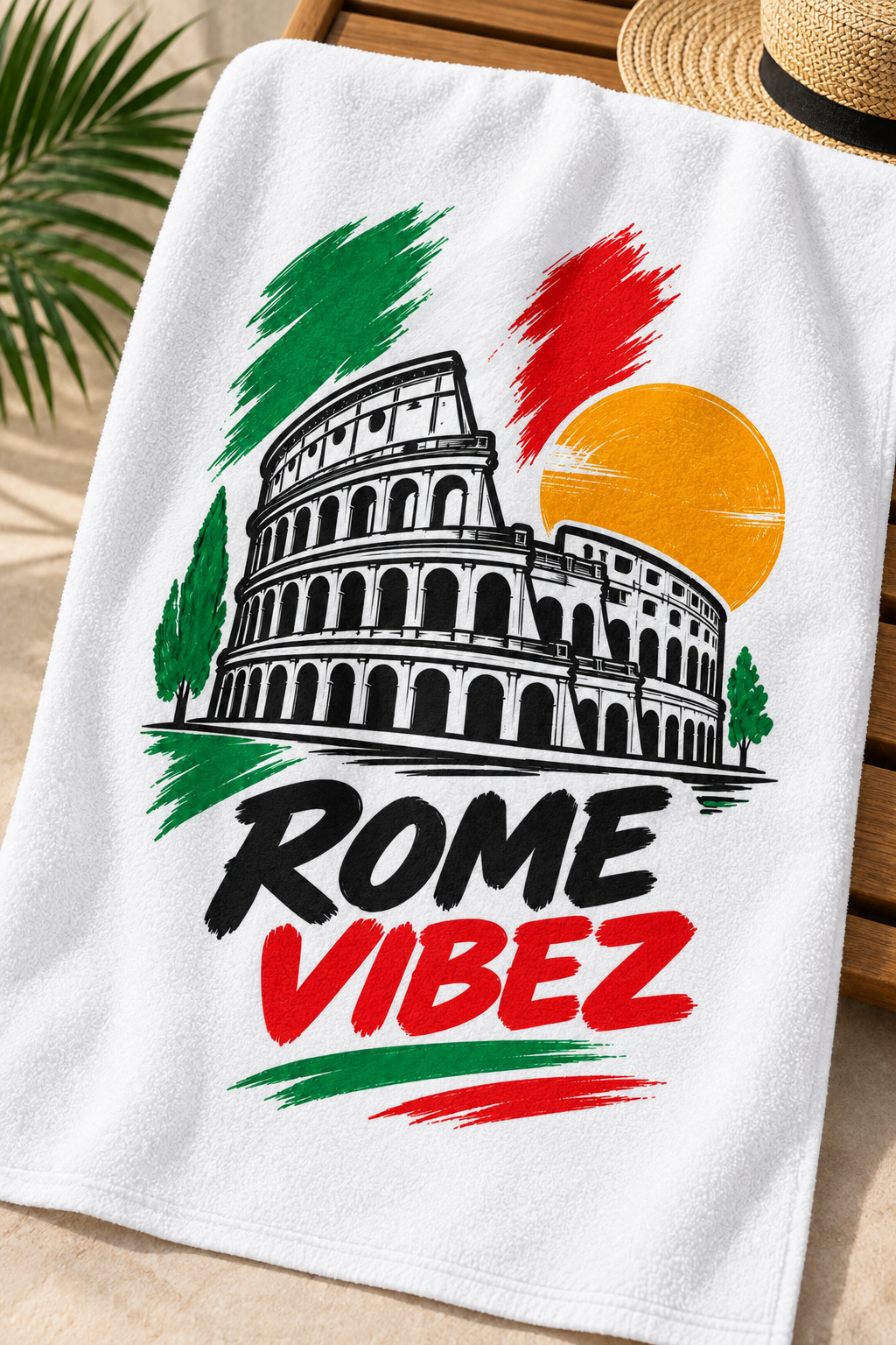 Rome Vibez Beach Towel | Colosseum Italy Flag Colors