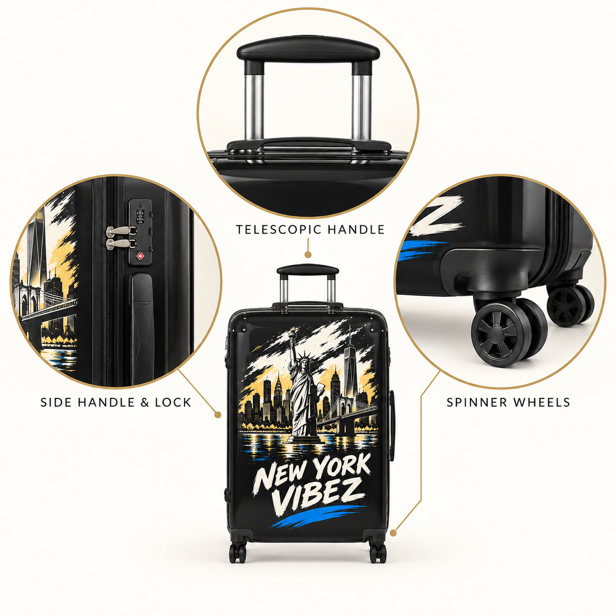New York Vibez Suitcase | Statue of Liberty Skyline Luggage