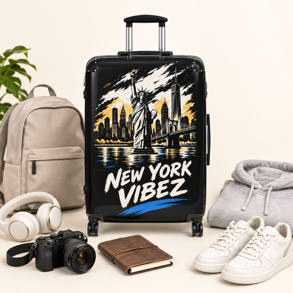 New York Vibez Suitcase | Statue of Liberty Skyline Luggage