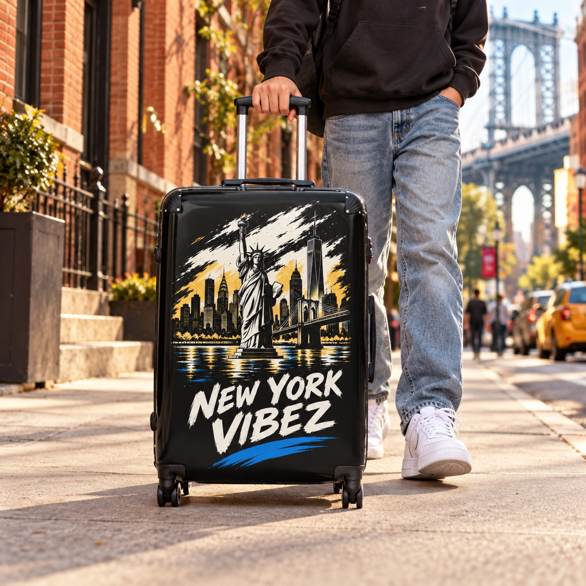 New York Vibez Suitcase | Statue of Liberty Skyline Luggage