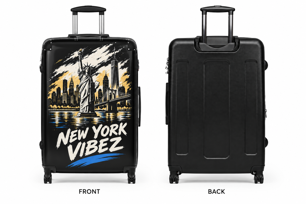 New York Vibez Suitcase | Statue of Liberty Skyline Luggage