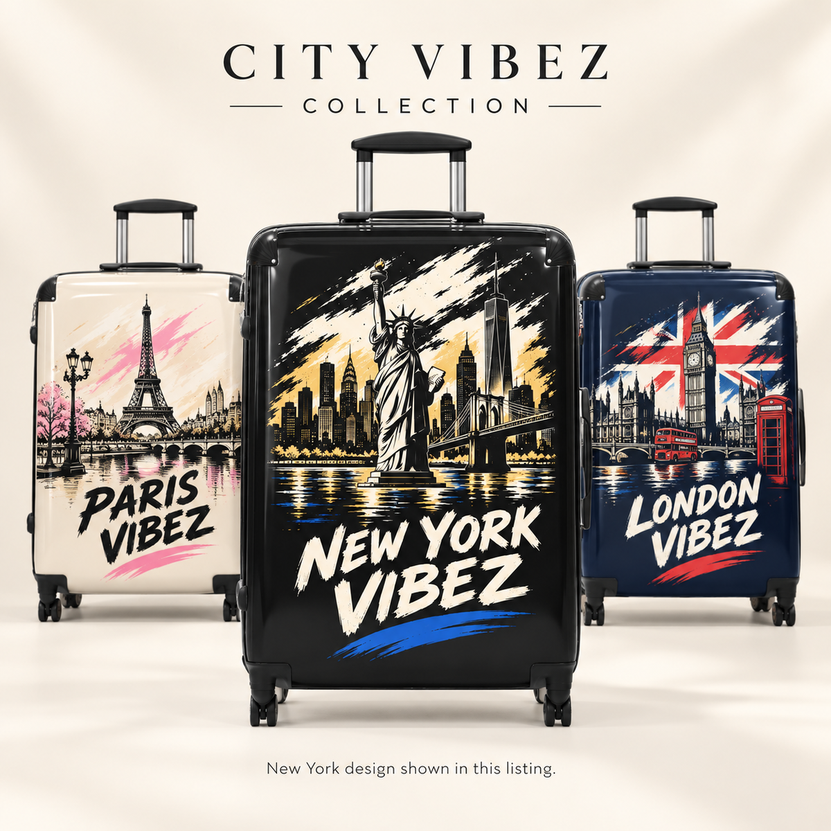 New York Vibez Suitcase | Statue of Liberty Skyline Luggage