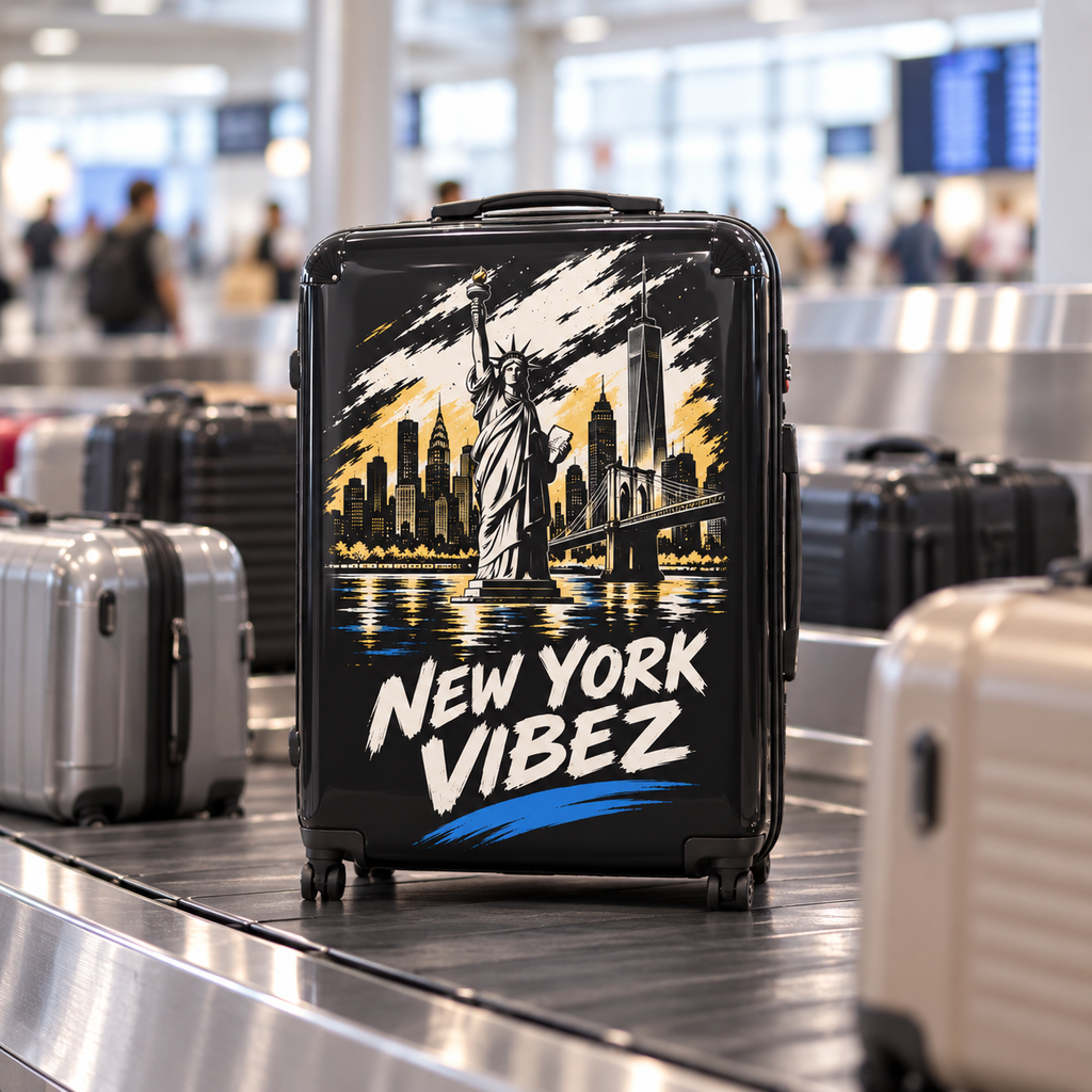 New York Vibez Suitcase | Statue of Liberty Skyline Luggage