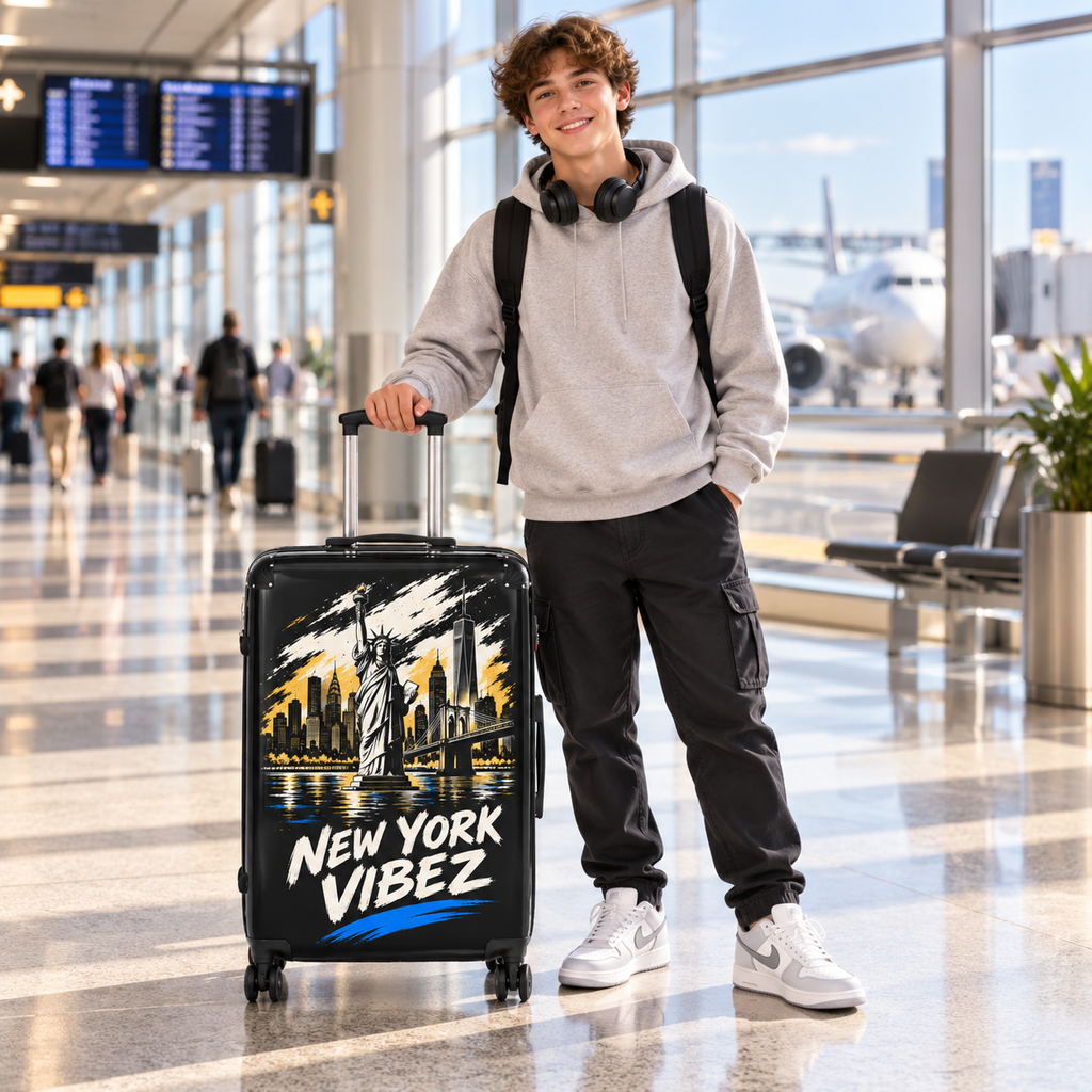 New York Vibez Suitcase | Statue of Liberty Skyline Luggage