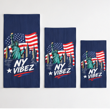 NY Vibez Statue of Liberty Beach Towel | American Flag, NYC Skyline