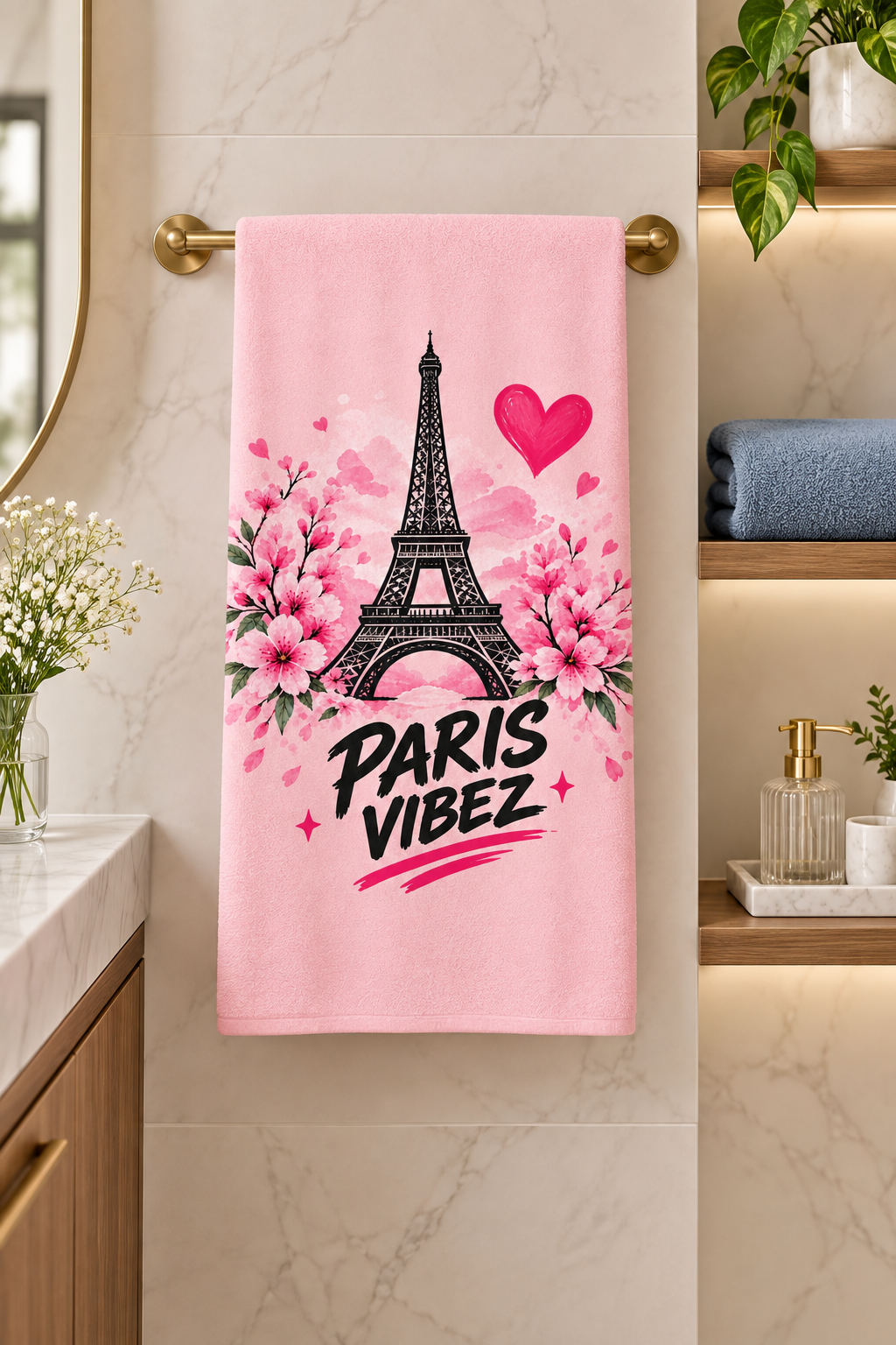 Paris Vibez Eiffel Tower Floral Beach Towel | Pink Cherry Blossom