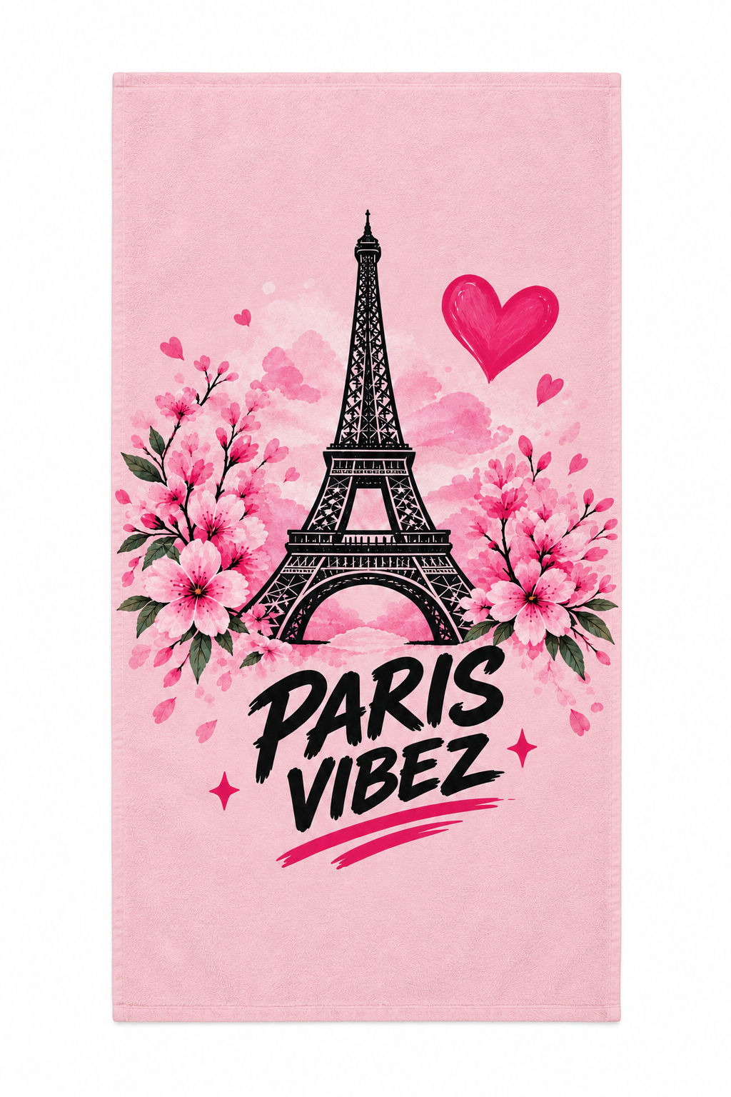 Paris Vibez Eiffel Tower Floral Beach Towel | Pink Cherry Blossom