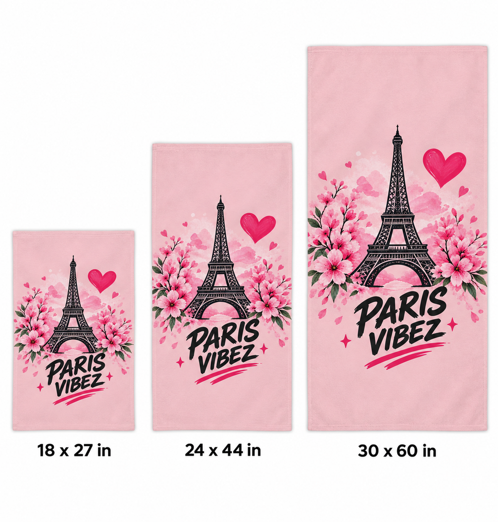 Paris Vibez Eiffel Tower Floral Beach Towel | Pink Cherry Blossom