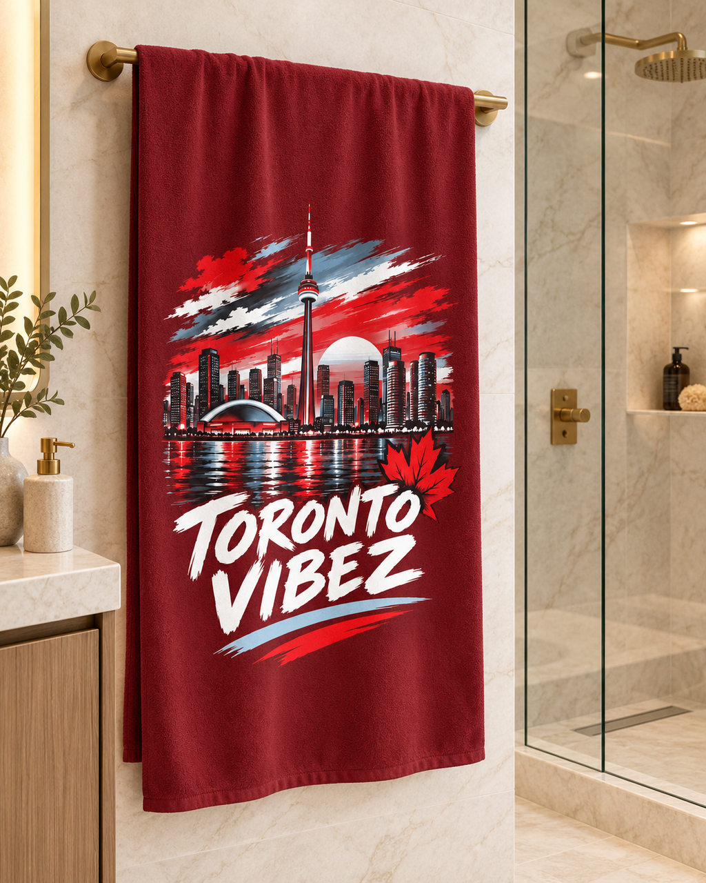 Toronto Vibez Beach Towel | Toronto Skyline, CN Tower, Maple Leaf