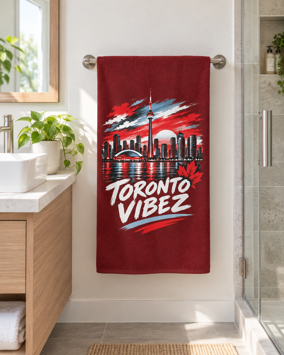 Toronto Vibez Beach Towel | Toronto Skyline, CN Tower, Maple Leaf