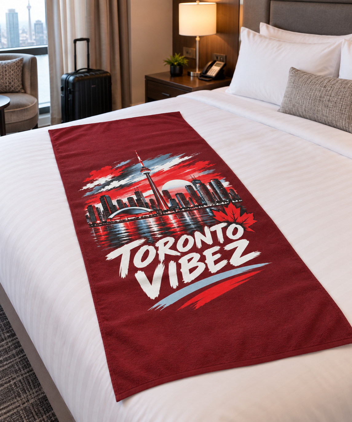 Toronto Vibez Beach Towel | Toronto Skyline, CN Tower, Maple Leaf